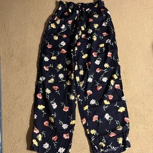 Floral print Wide Leg Pants - Navy